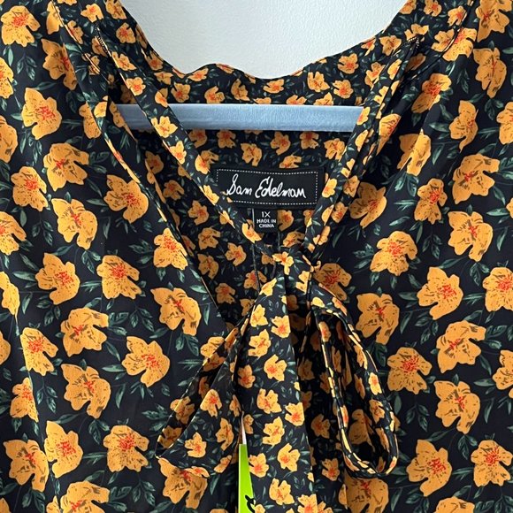 NWT Sam Edelman Black Yellow Floral Long Sleeve Ruffled Hem Maxi Dress sz 1XL - Picture 3 of 13